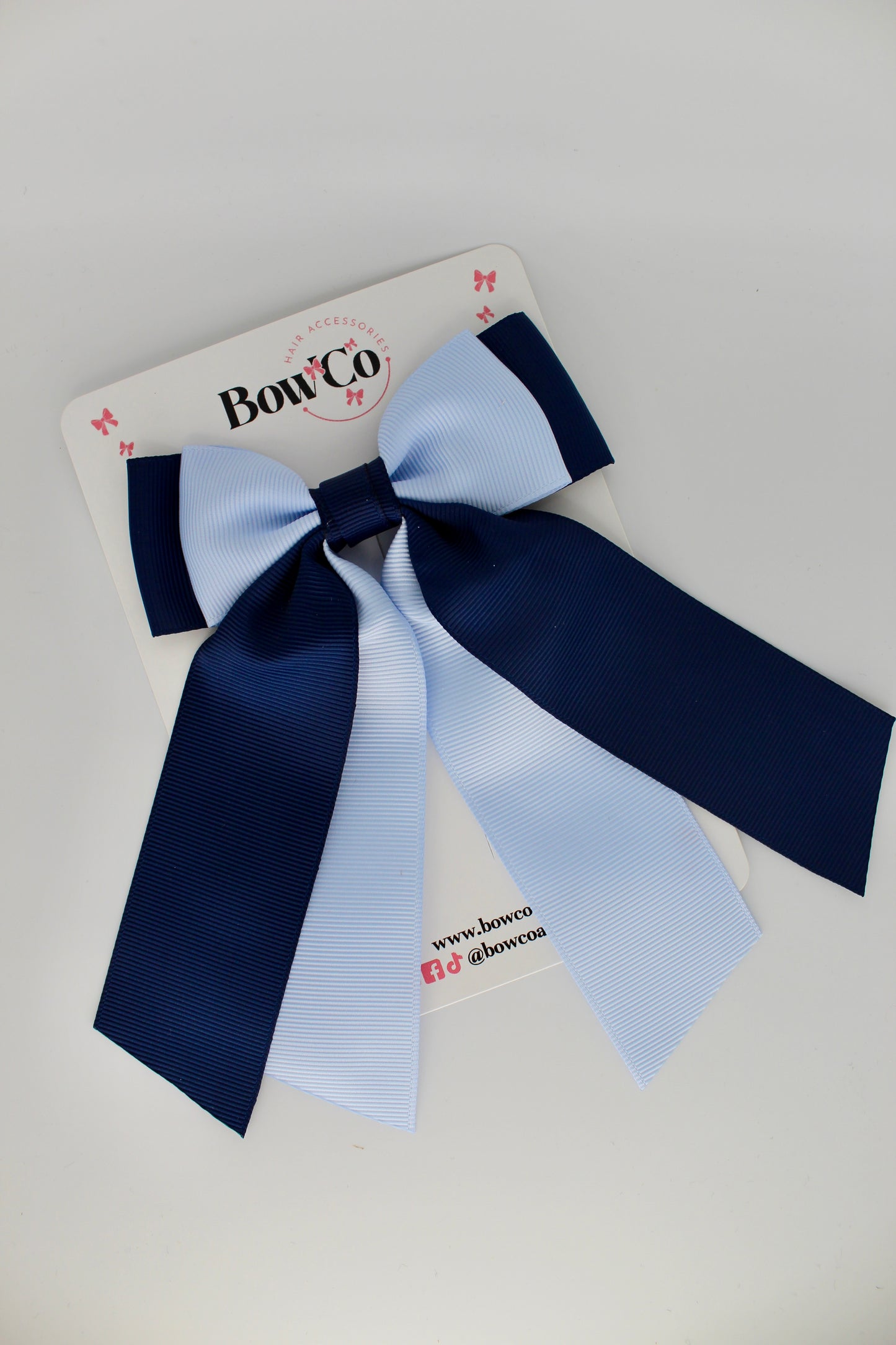 Double Layer Tail Bow - Clip - Navy Blue and Bluebell
