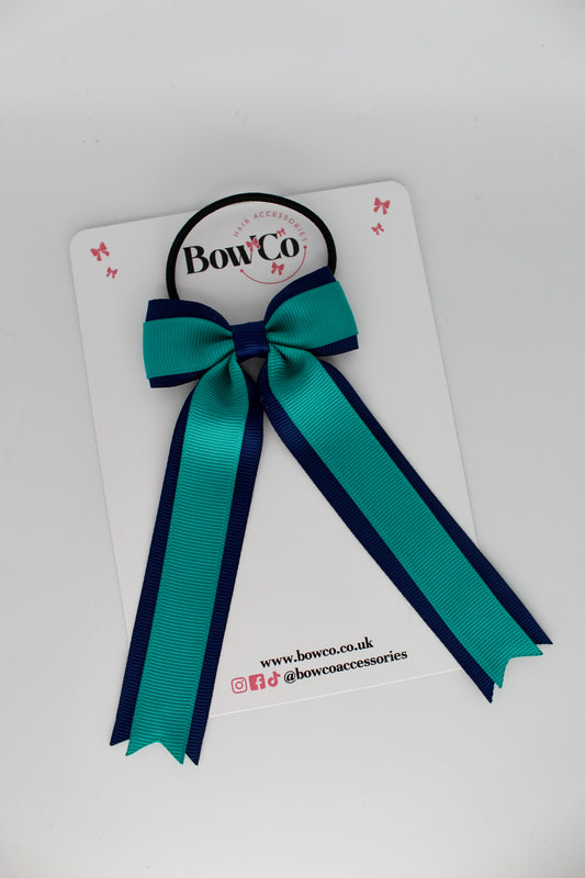 Tuxedo Tails Bow - Elastic - Jade Green and Navy Blue