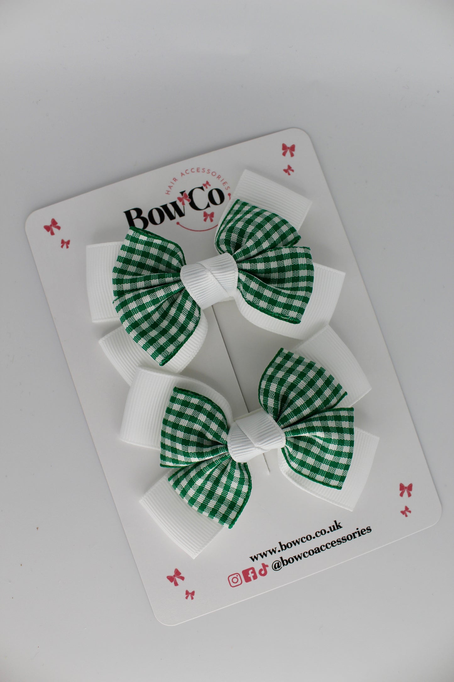 Layer Bow Set - Green Gingham - Clip