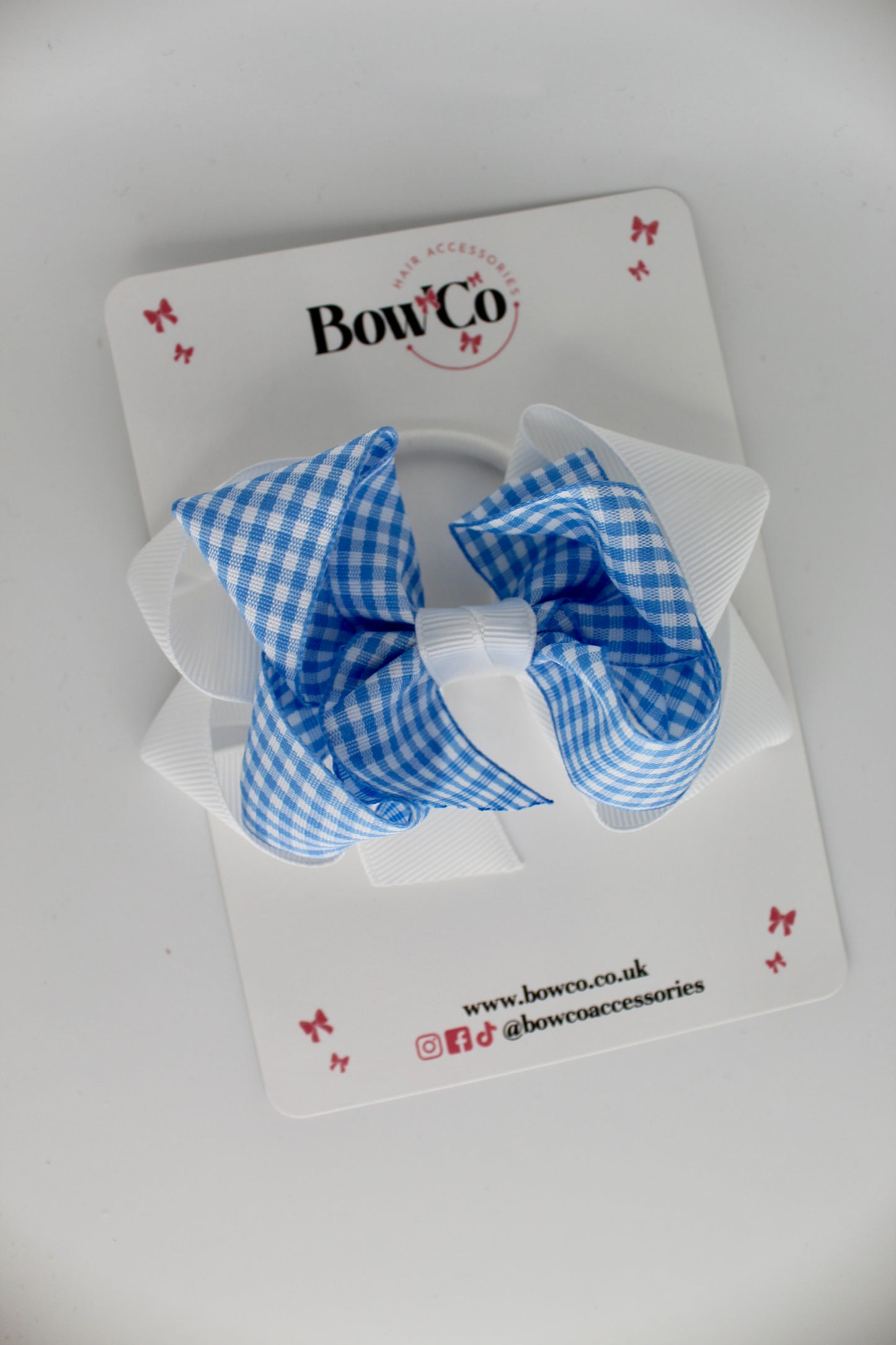 Double Loop Bow - Light Blue Gingham - Elastic
