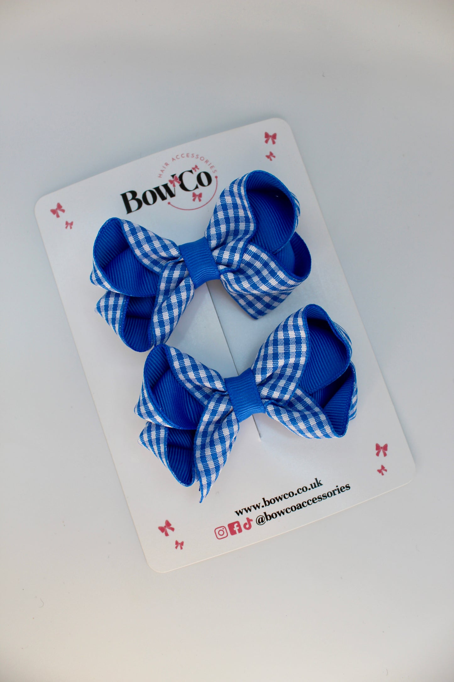 School Royal Blue Gingham Loop Bow Set - Clip
