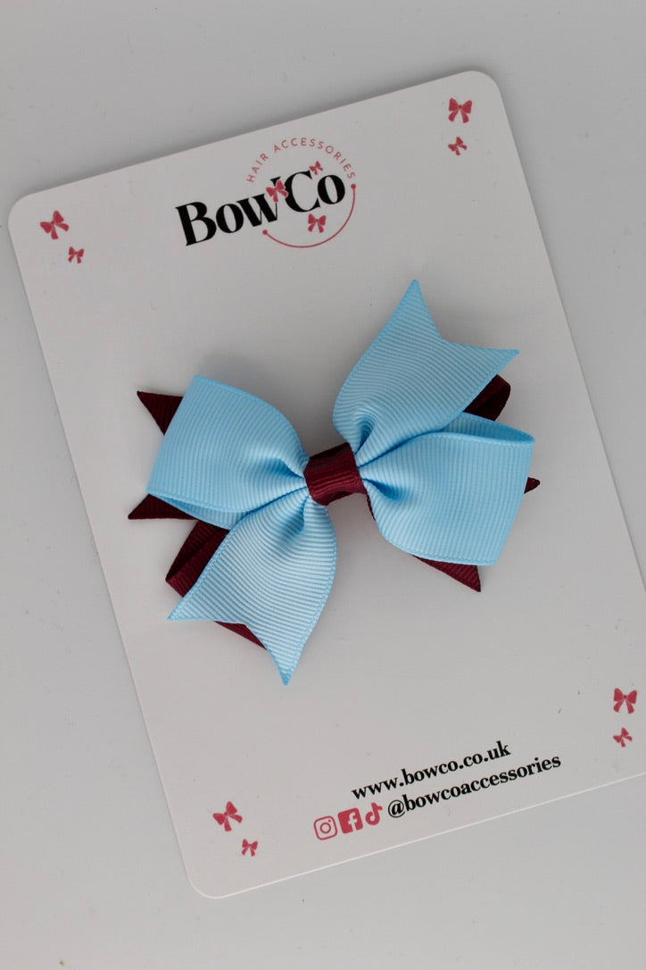 Layer Tail Bow - Clip - Burgundy and Blue Topaz