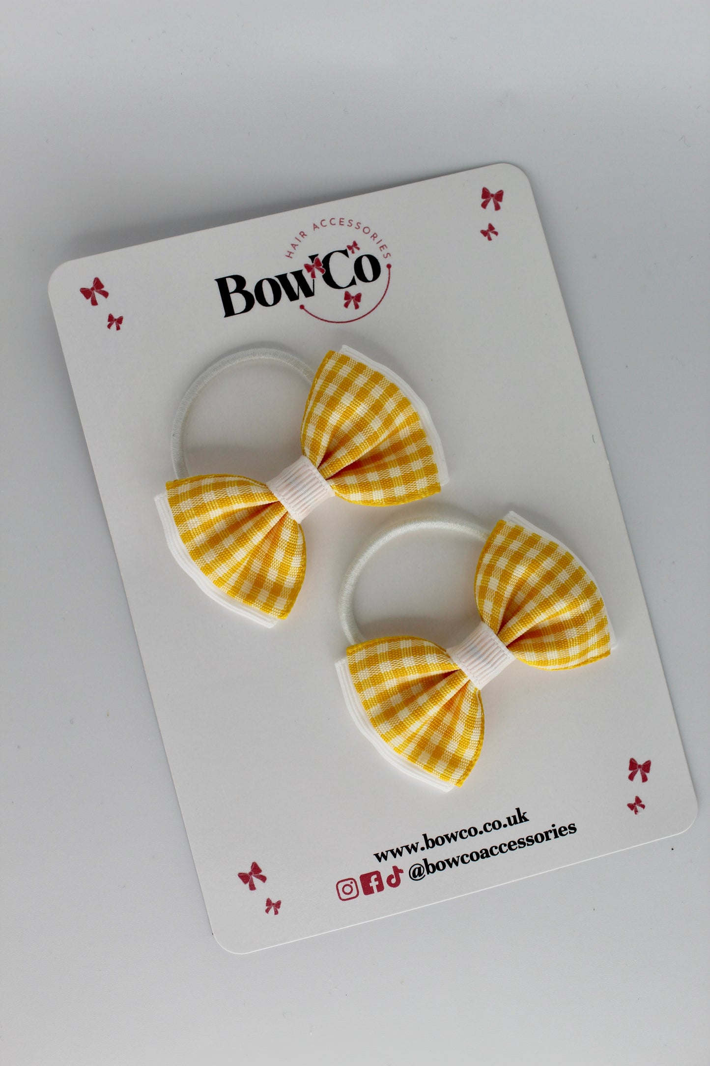 Double Lapel Bow Set - Yellow Gingham - Elastic