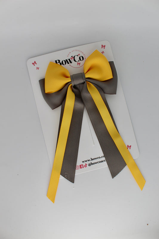 Streamer Tail Bow - Clip - Metal Grey and Yellow Gold