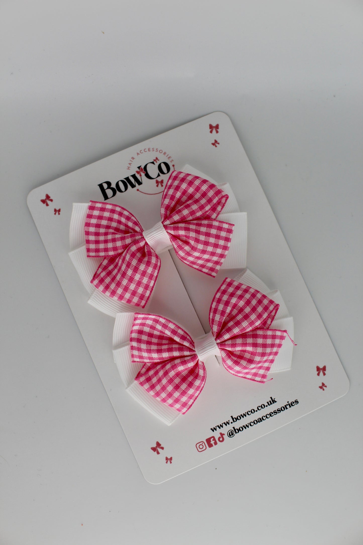 Pinwheel Bow Set - Pink Gingham - Clip