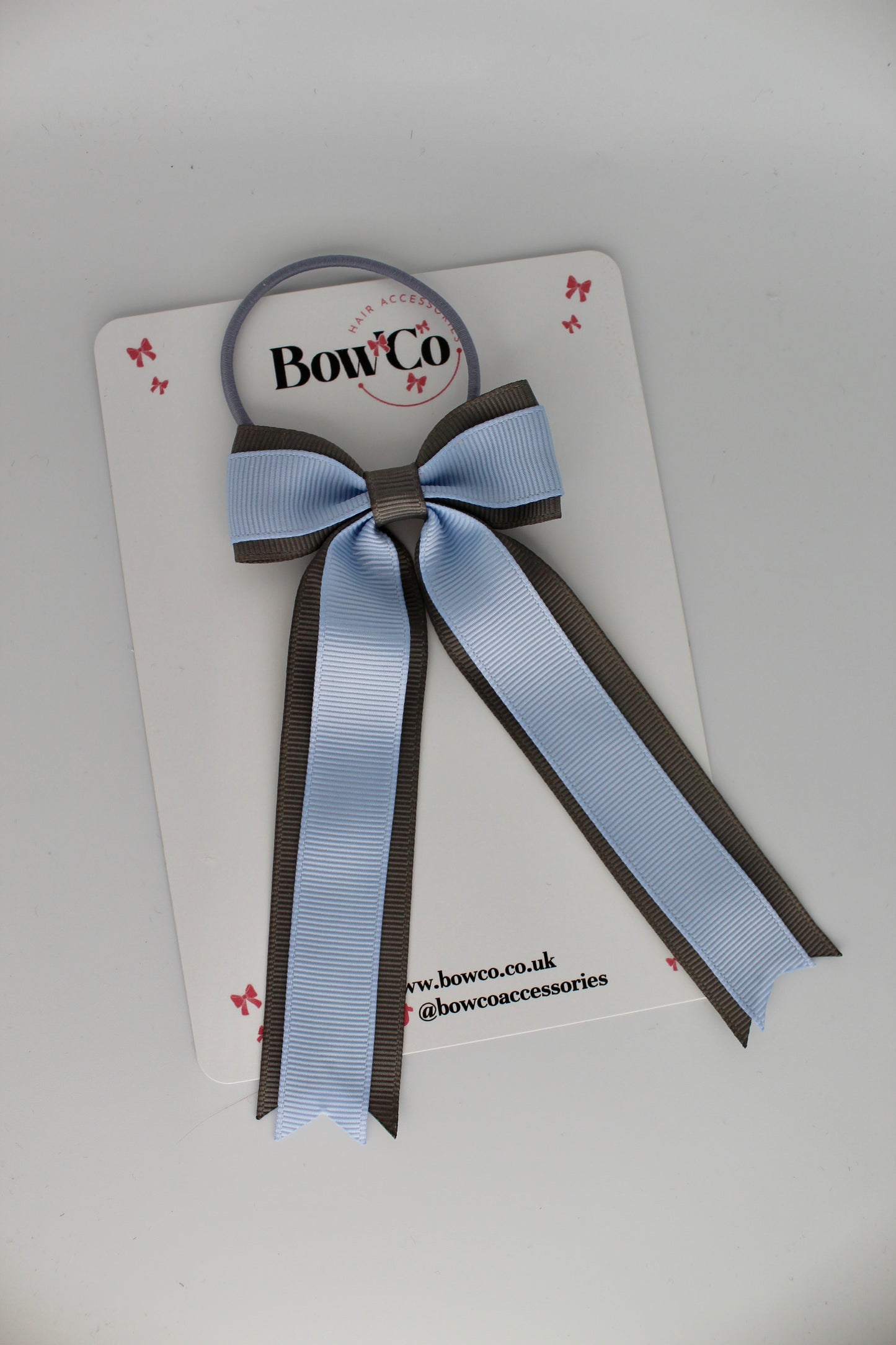 Tuxedo Tails Bow - Elastic - Bluebell and Metal Grey