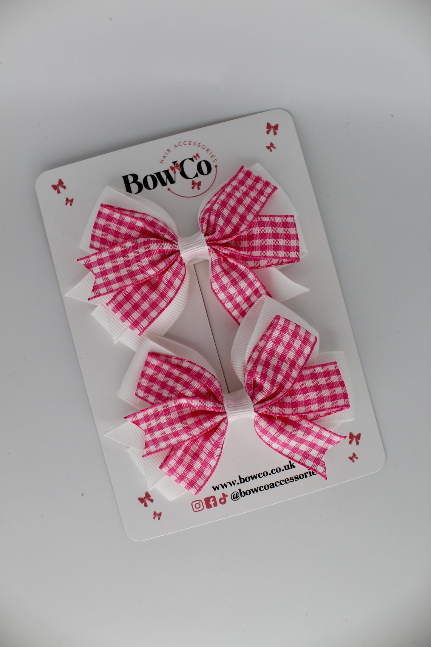 Double Tail Bow Set - Pink Gingham - Clip