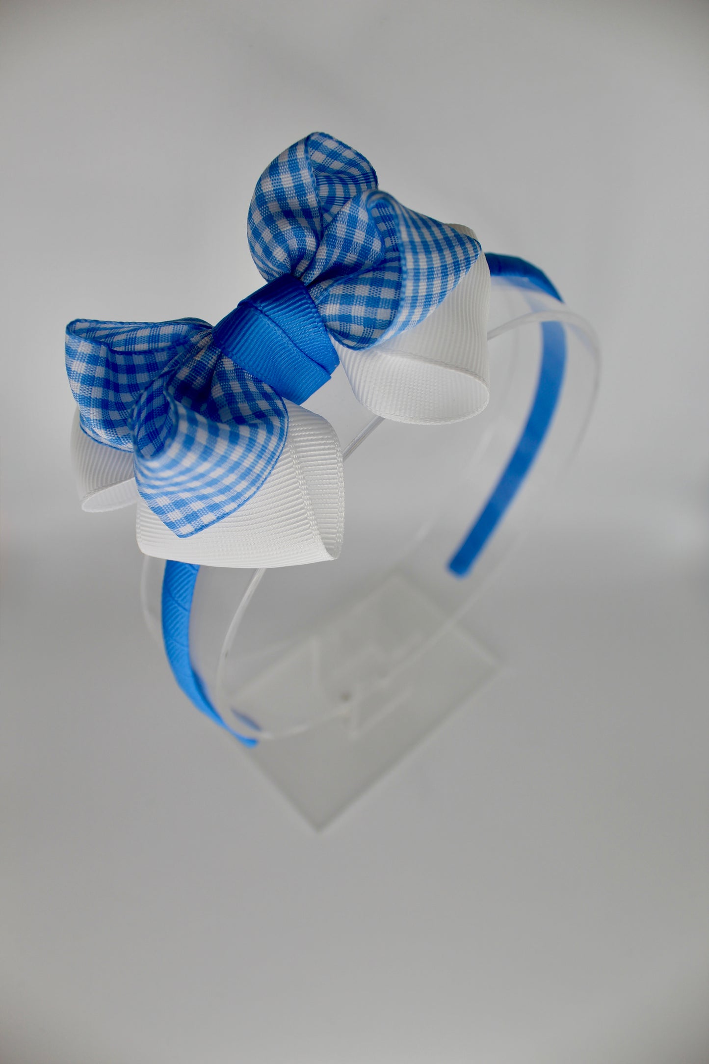 Double Loop Hair Band - Light Blue Gingham