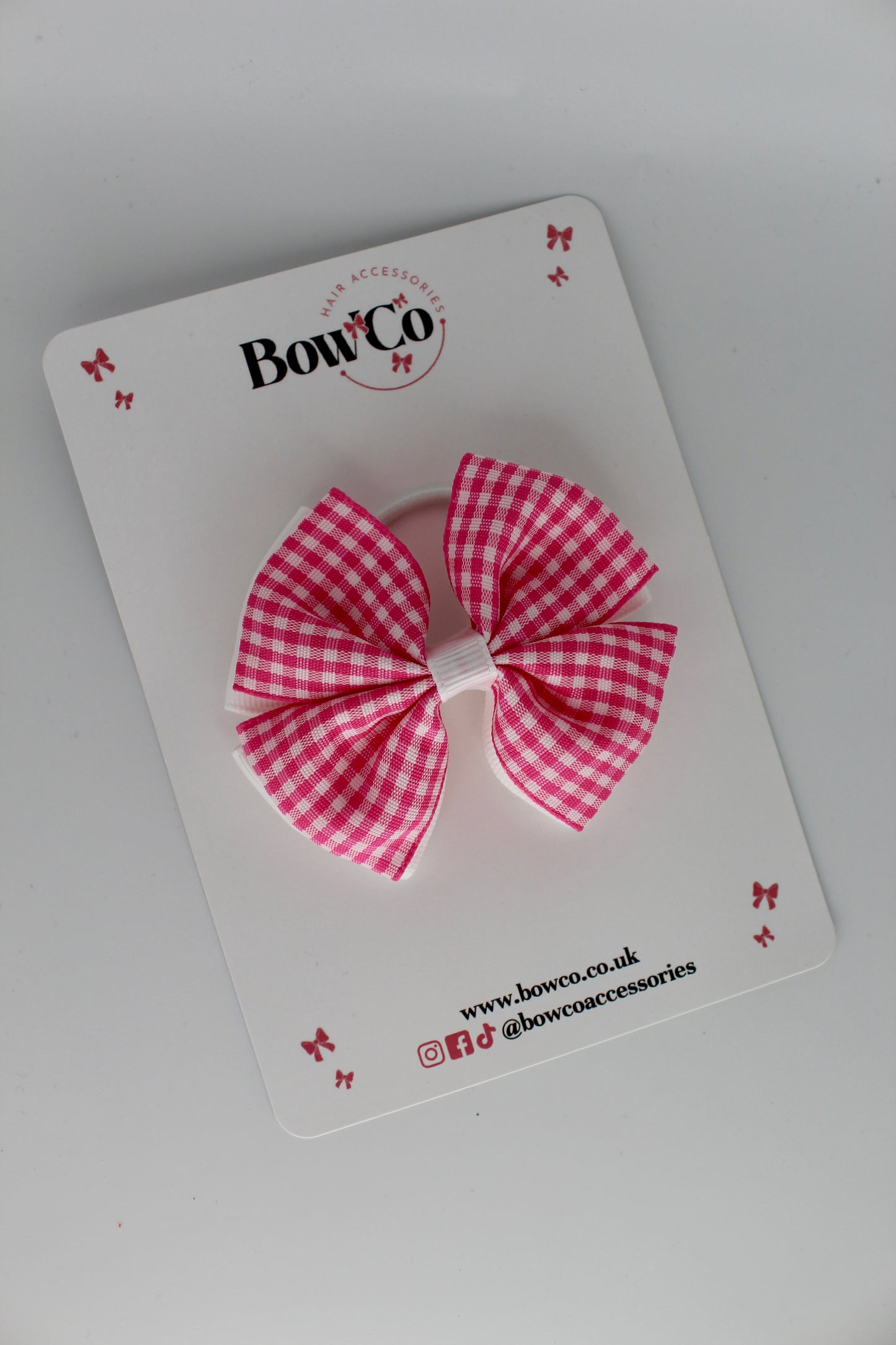 Double Layer Bow - Pink Gingham - Elastic