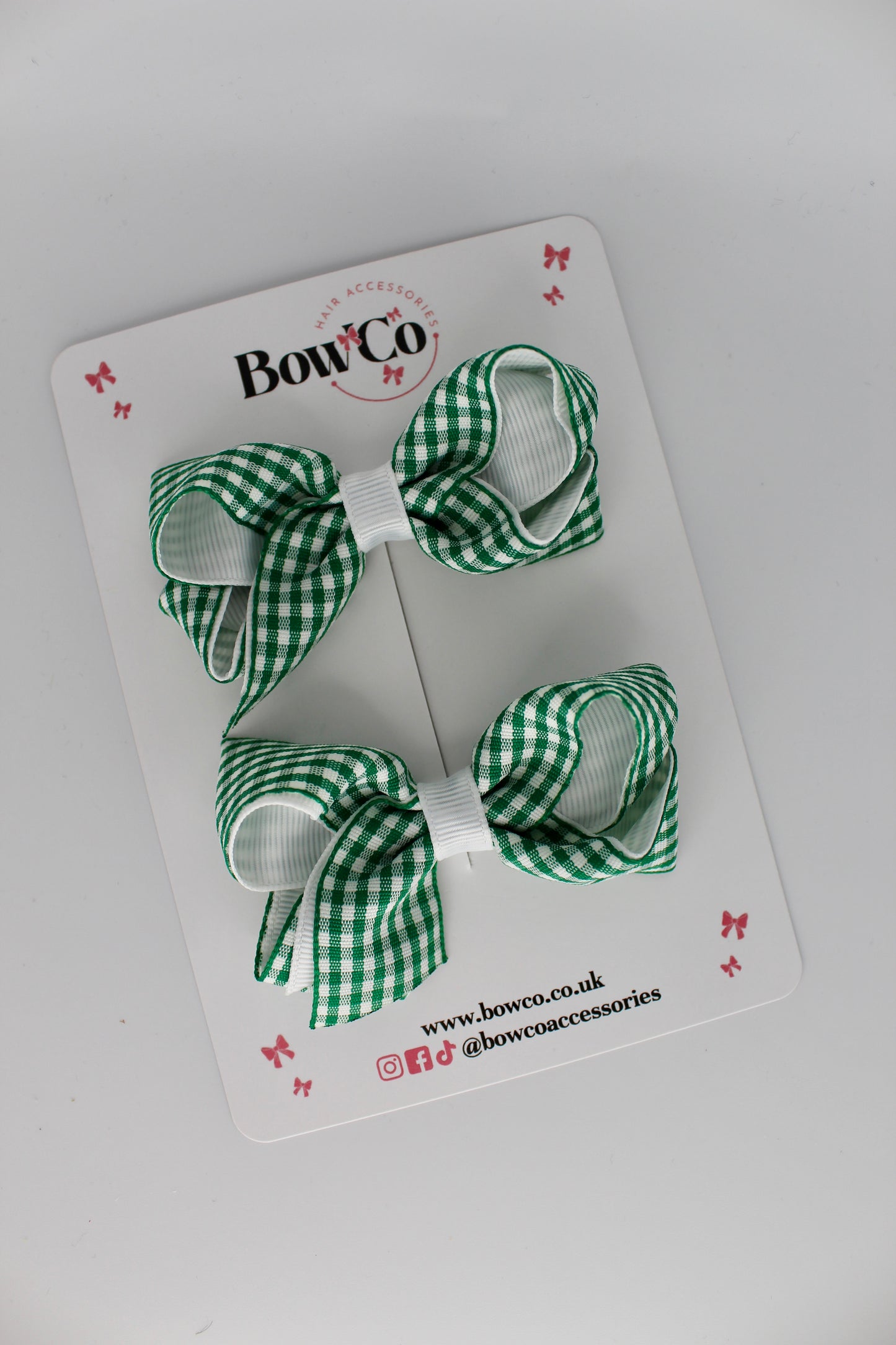 Loop Bow Set - Green Gingham - Clip