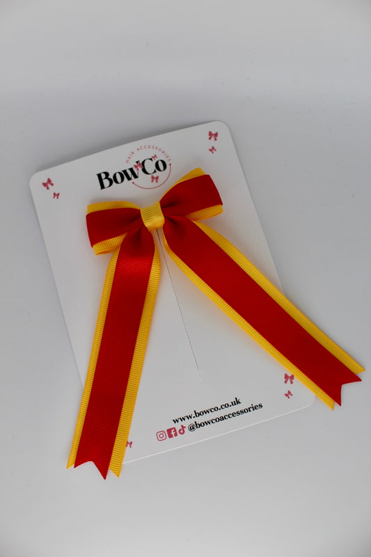 Tuxedo Tails School Hair Bow – Clip - Red and Yellow