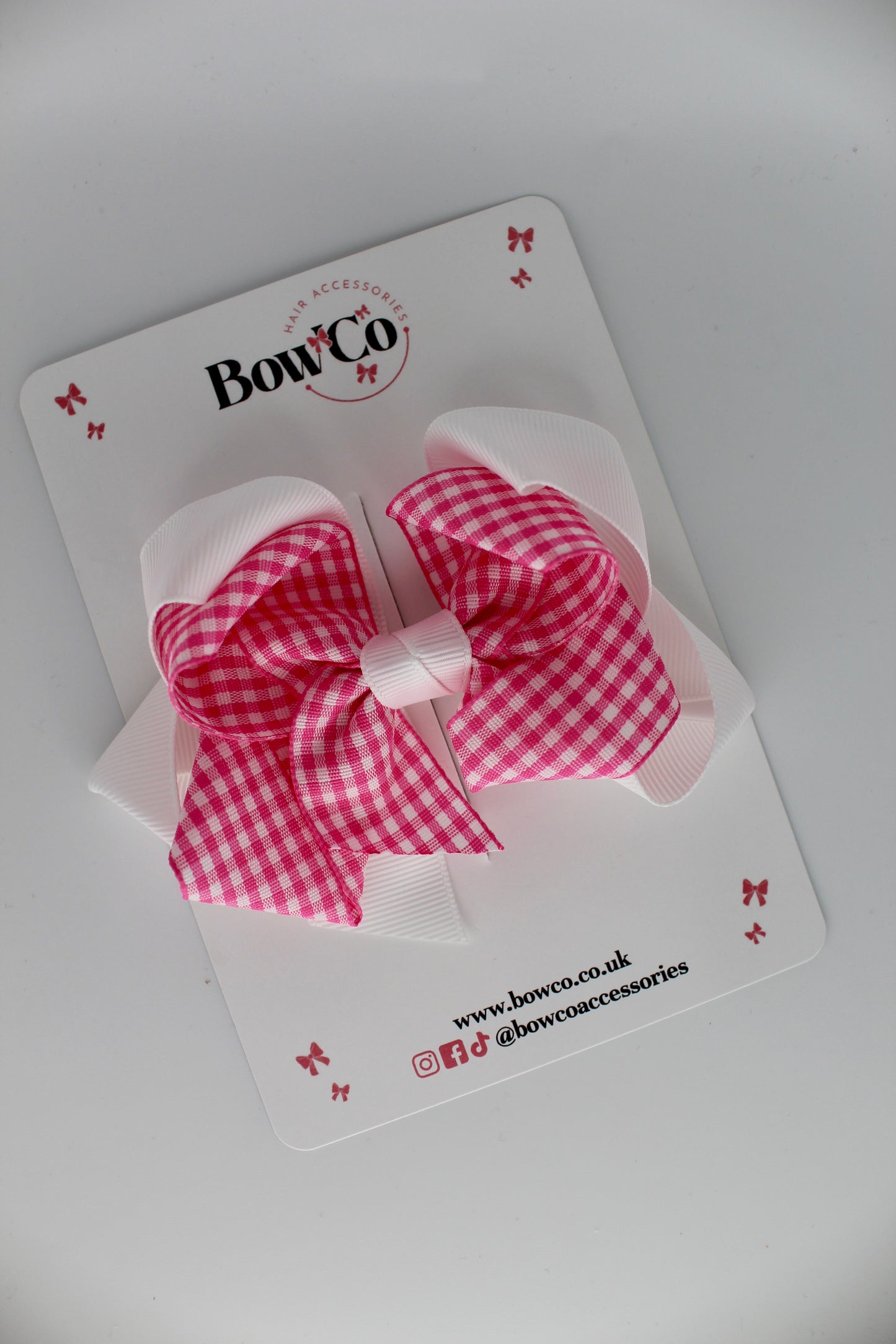 Double Loop Bow - Pink Gingham - Clip