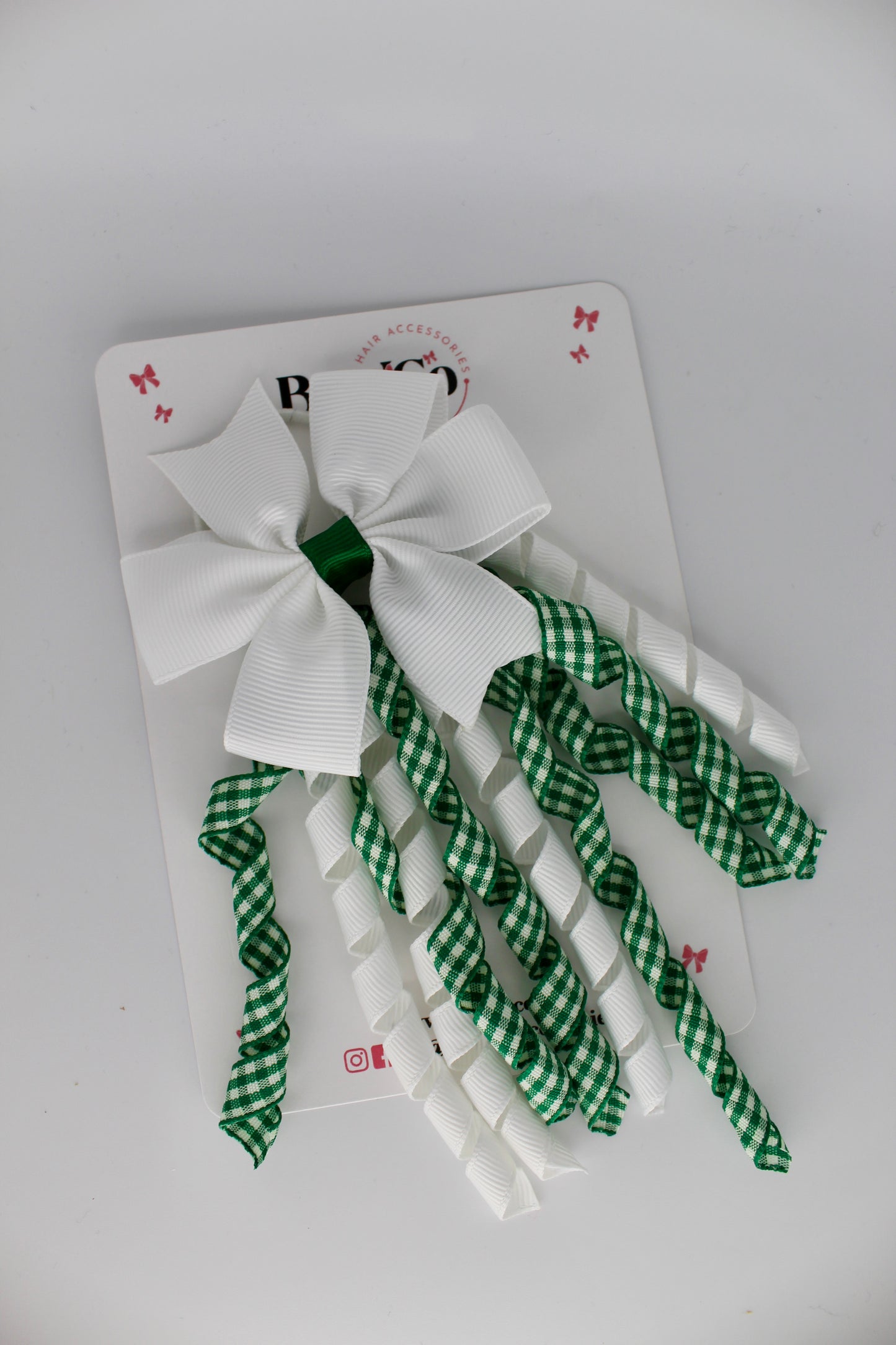 Pinwheel Corker Bow - Green Gingham - Elastic