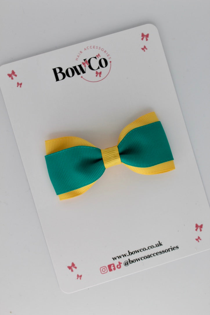 Jade Green and Yellow Gold - Tuxedo Bow - Clip