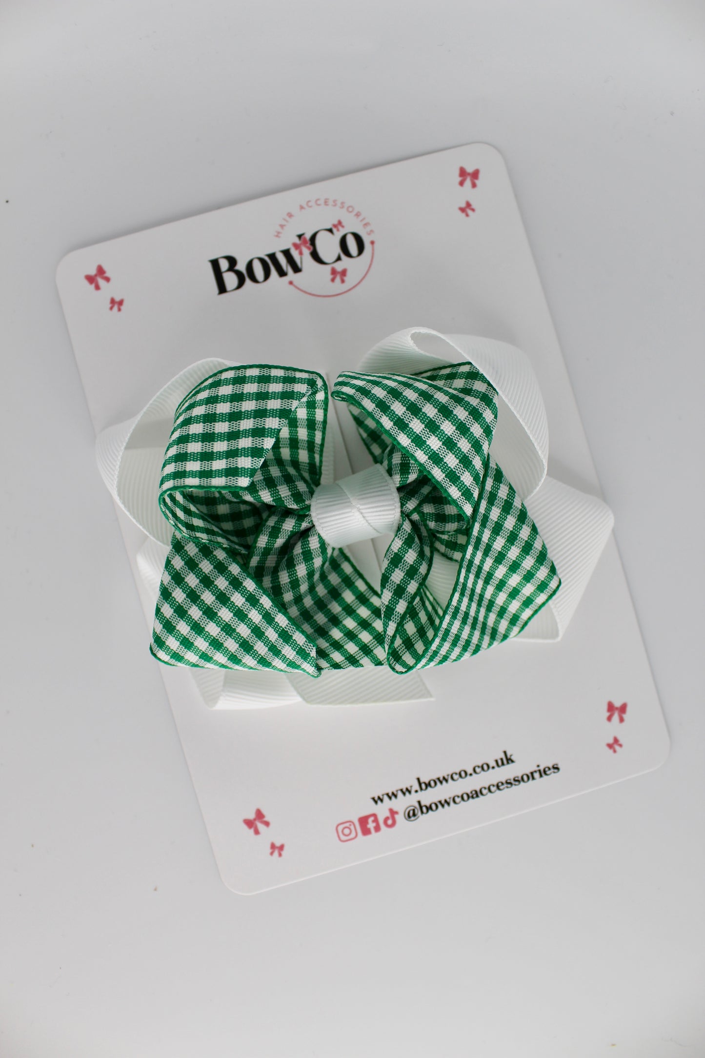 Double Loop Bow - Green Gingham - Clip