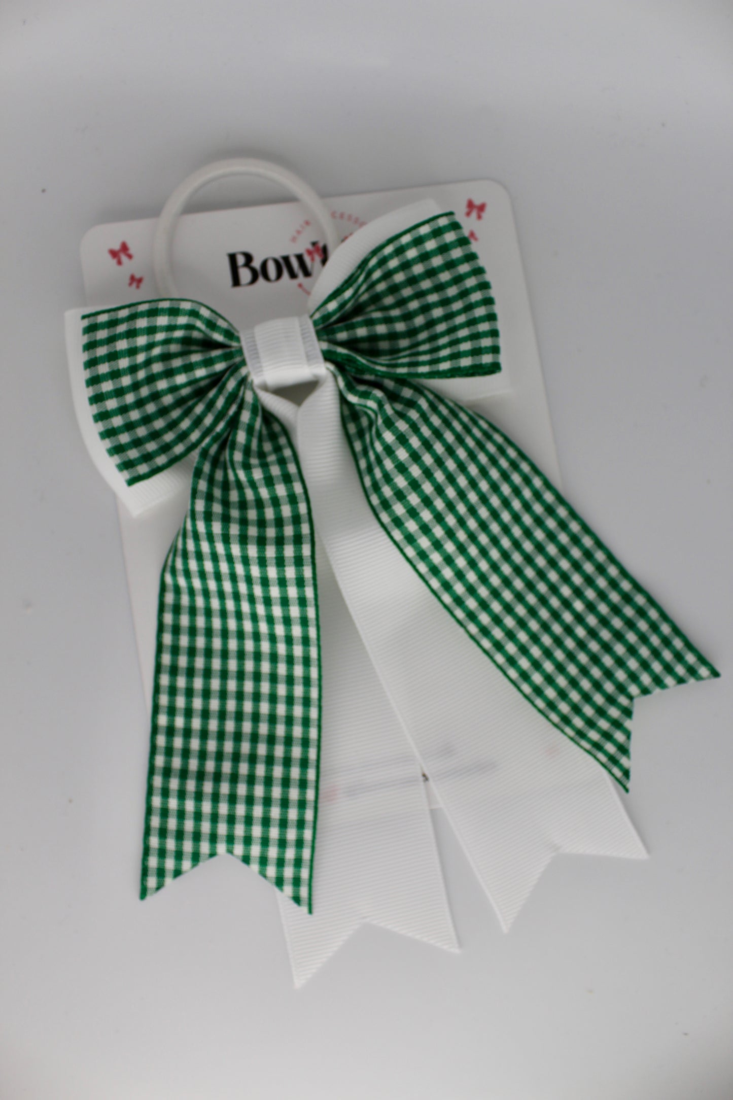 Classic Tail Bow - Green Gingham - Elastic