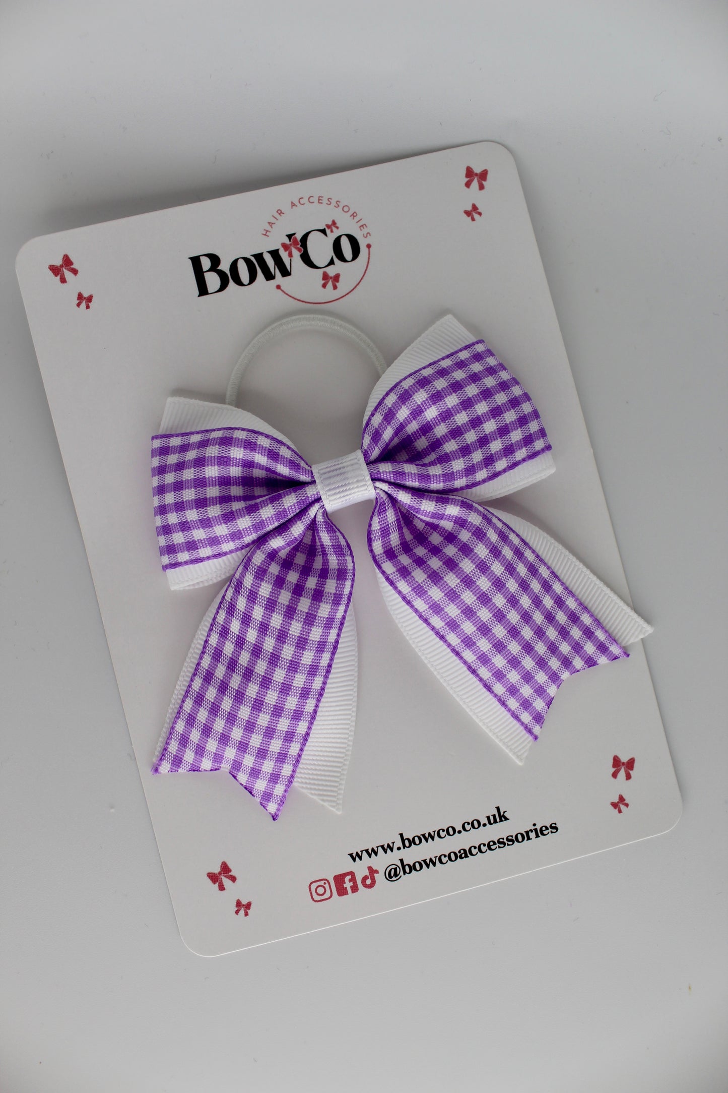 Layer Tail Bow - Lilac Gingham - Elastic
