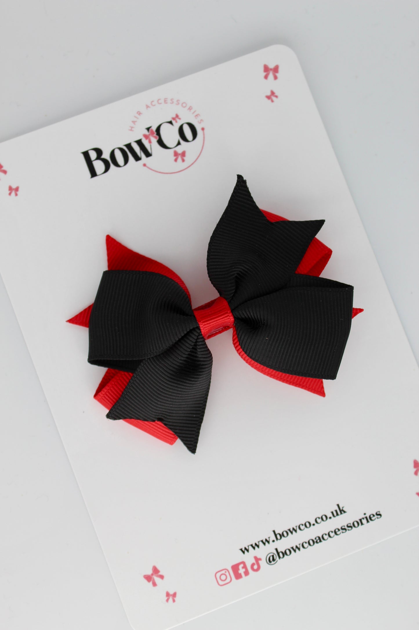Red and Black - Layer Tail Bow - Clip