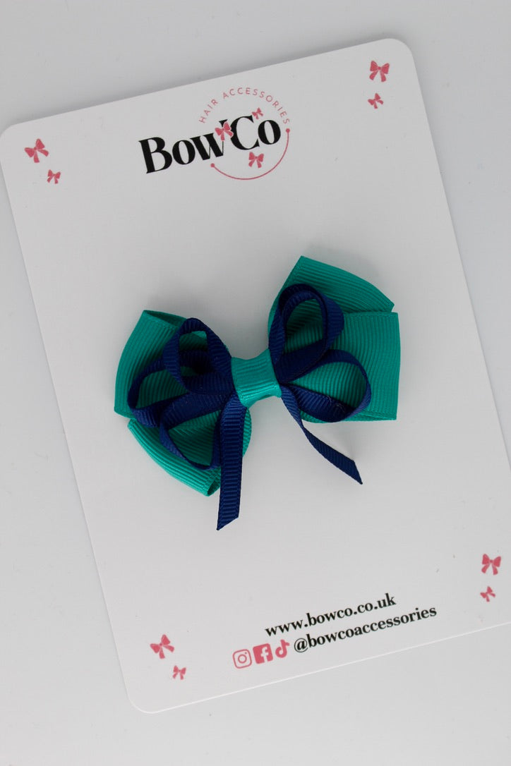 Jade Green and Navy - Double Bow - Elastic
