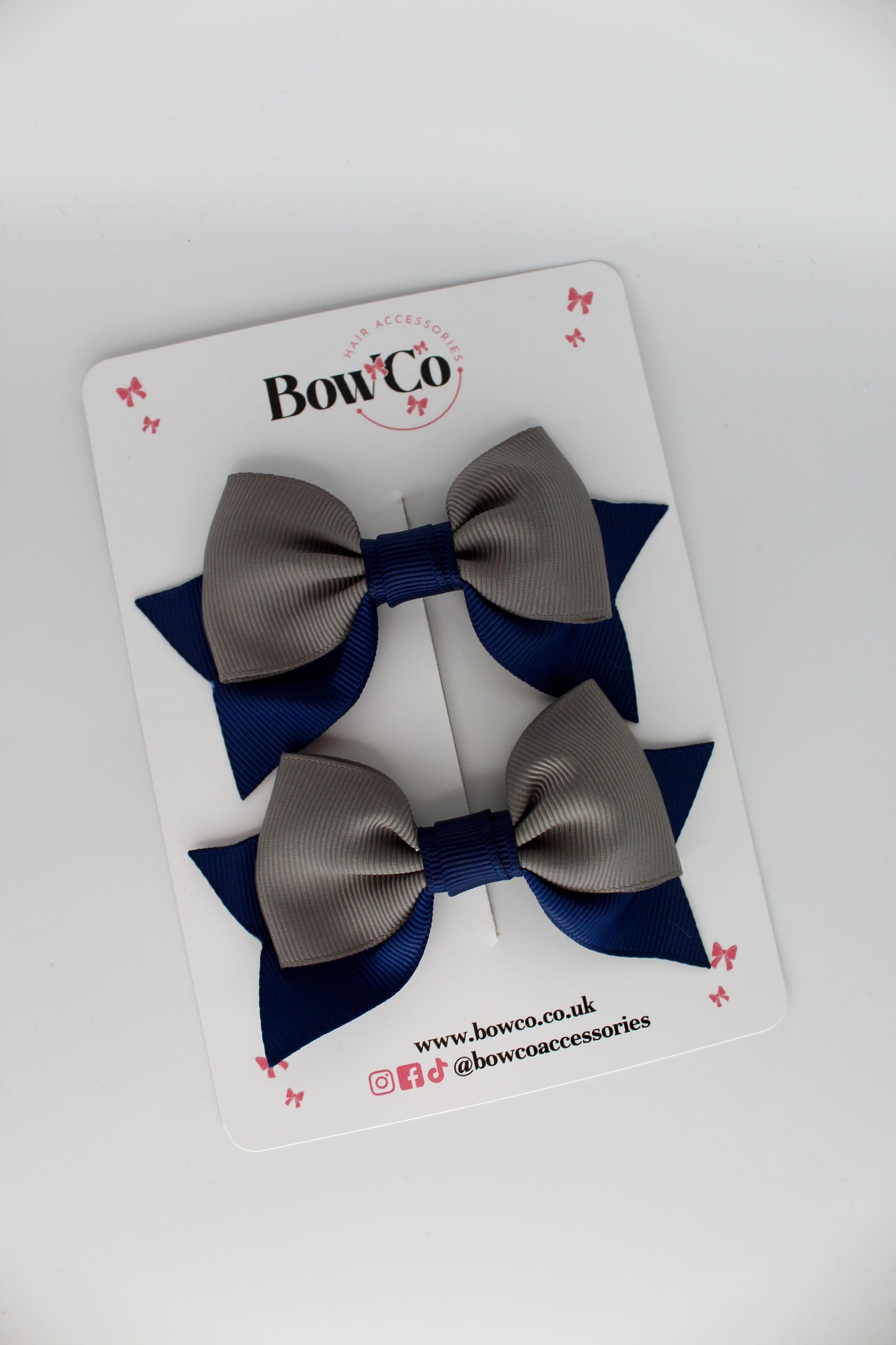 Double Knot Bow Tail Set - Clip - Navy Blue and Metal Grey