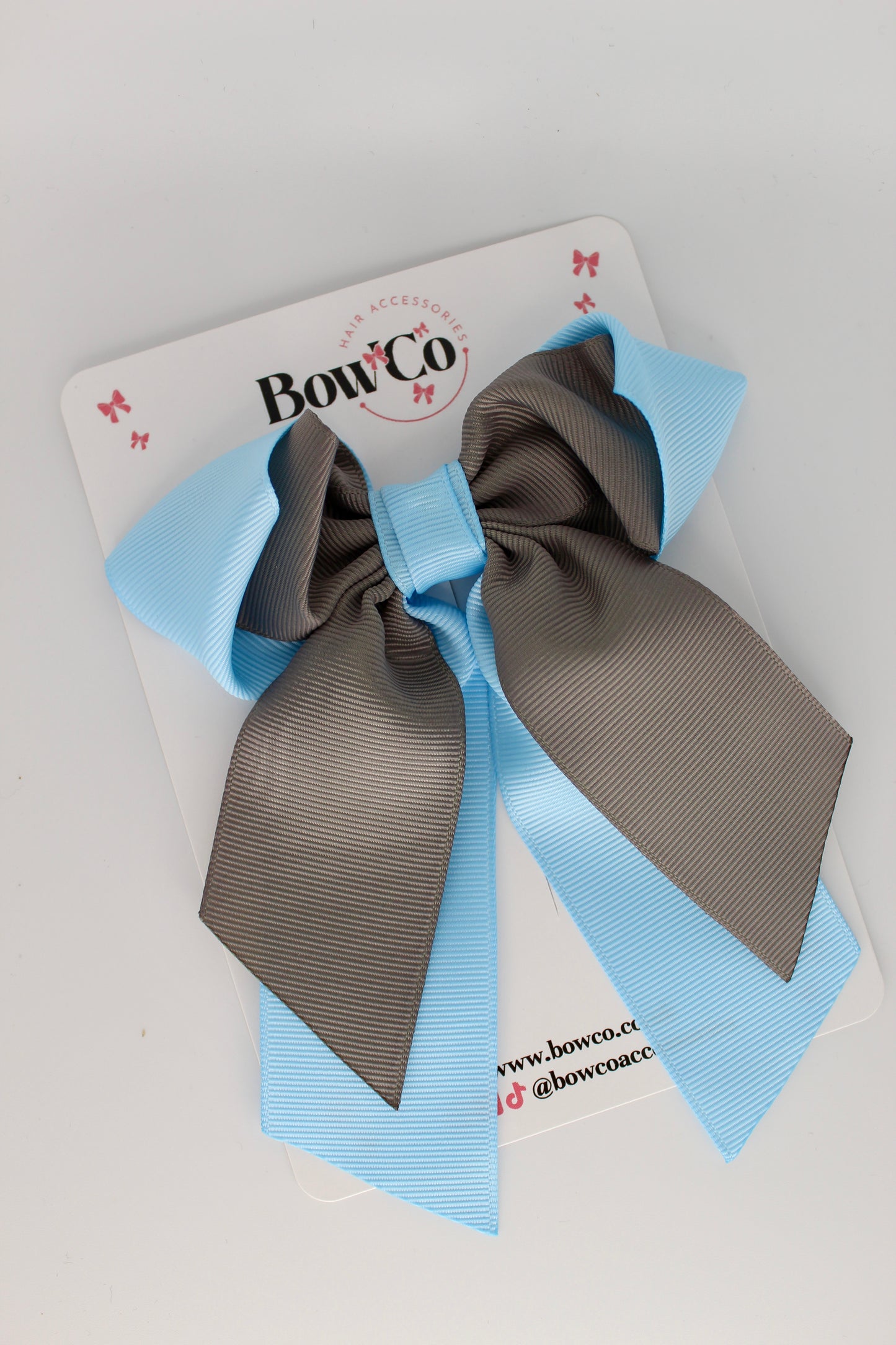 Layer Loop Tail Hair Bow - Clip - Blue Topaz and Metal Grey
