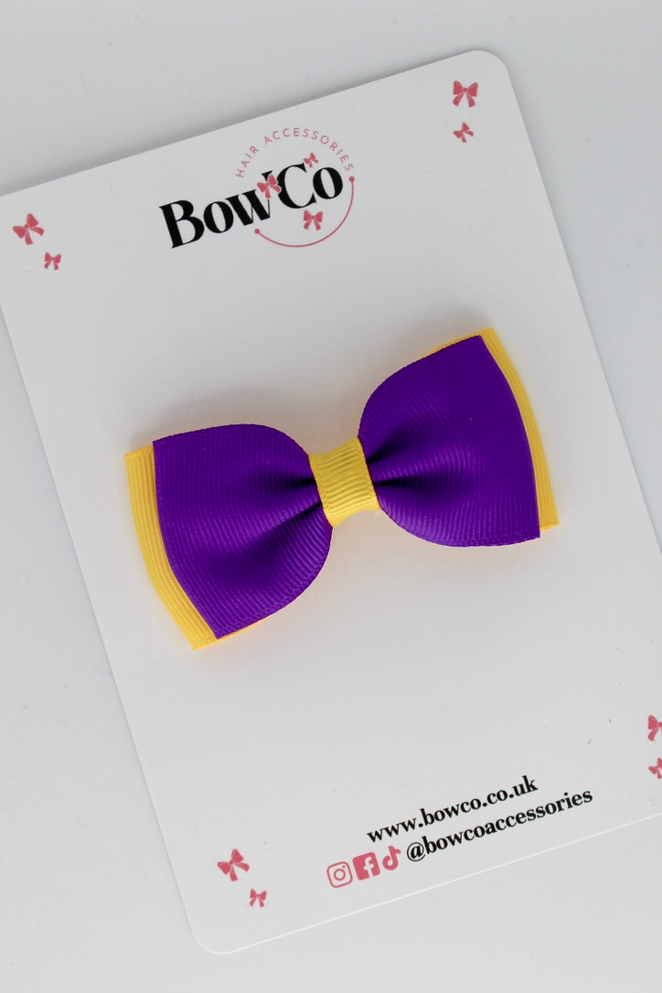 School Bow Purple and Yellow Gold - Double Lapel Bow - Clip