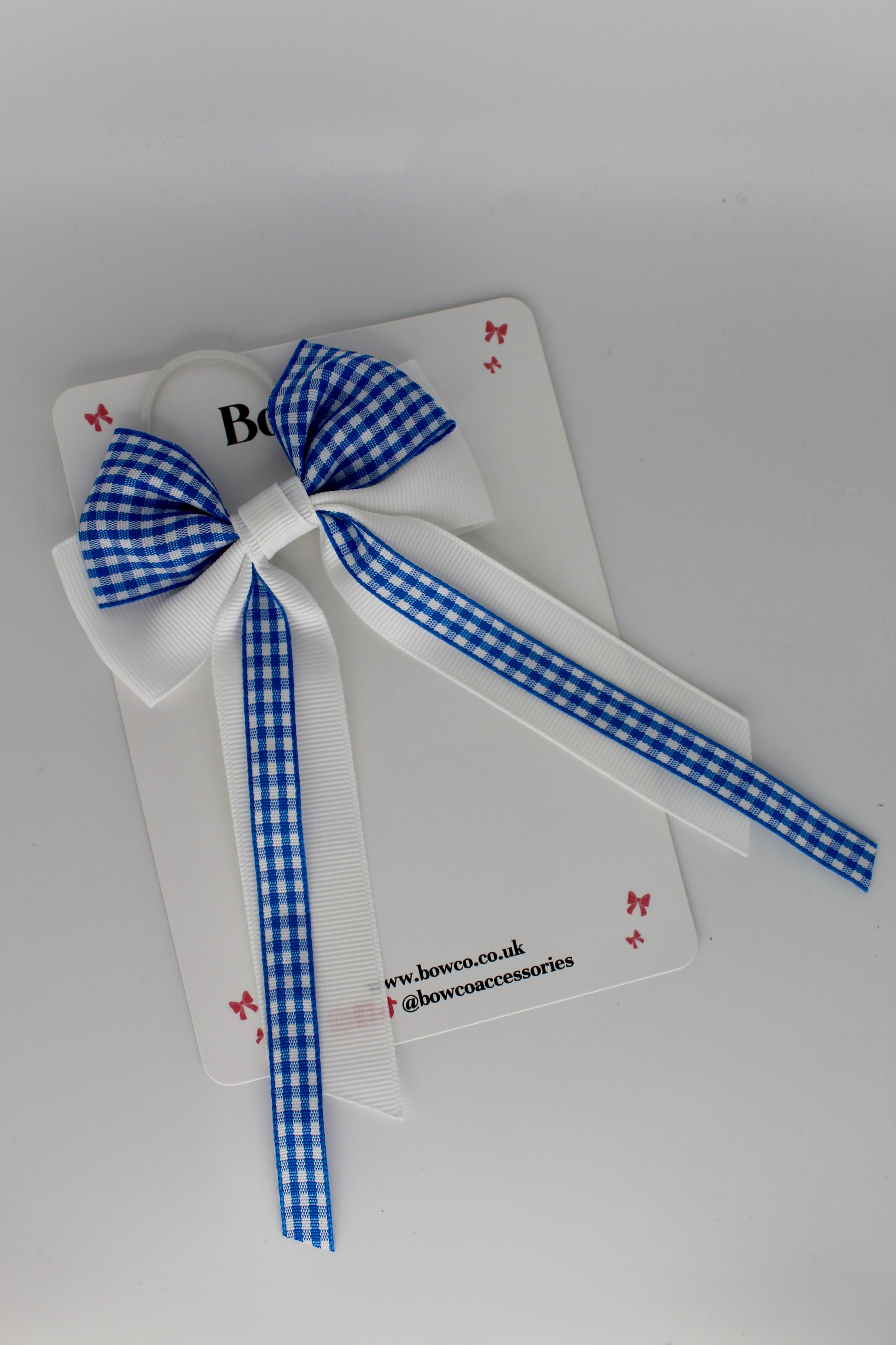 Streamer Tail Bow - Royal Blue Gingham - Elastic