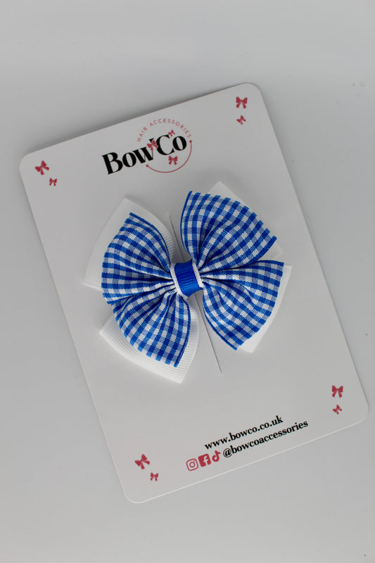 Layer Edge Bow - Royal Blue Gingham - Clip