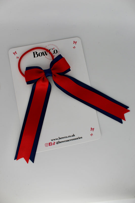Tuxedo Tails Bow - Elastic - Red and Navy Blue