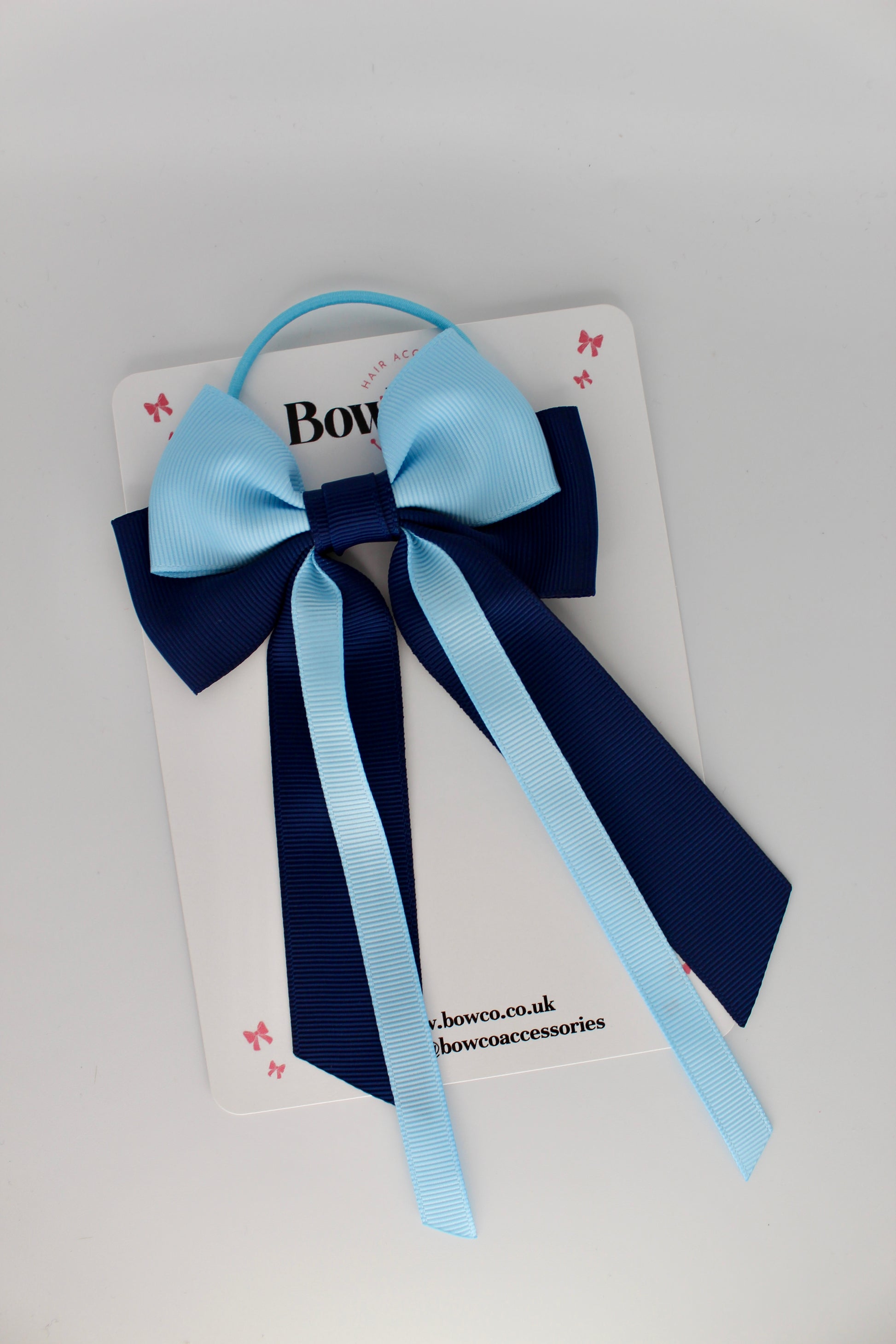 Streamer Tail School Hair Bow – Elastic - Navy and Blue Topaz