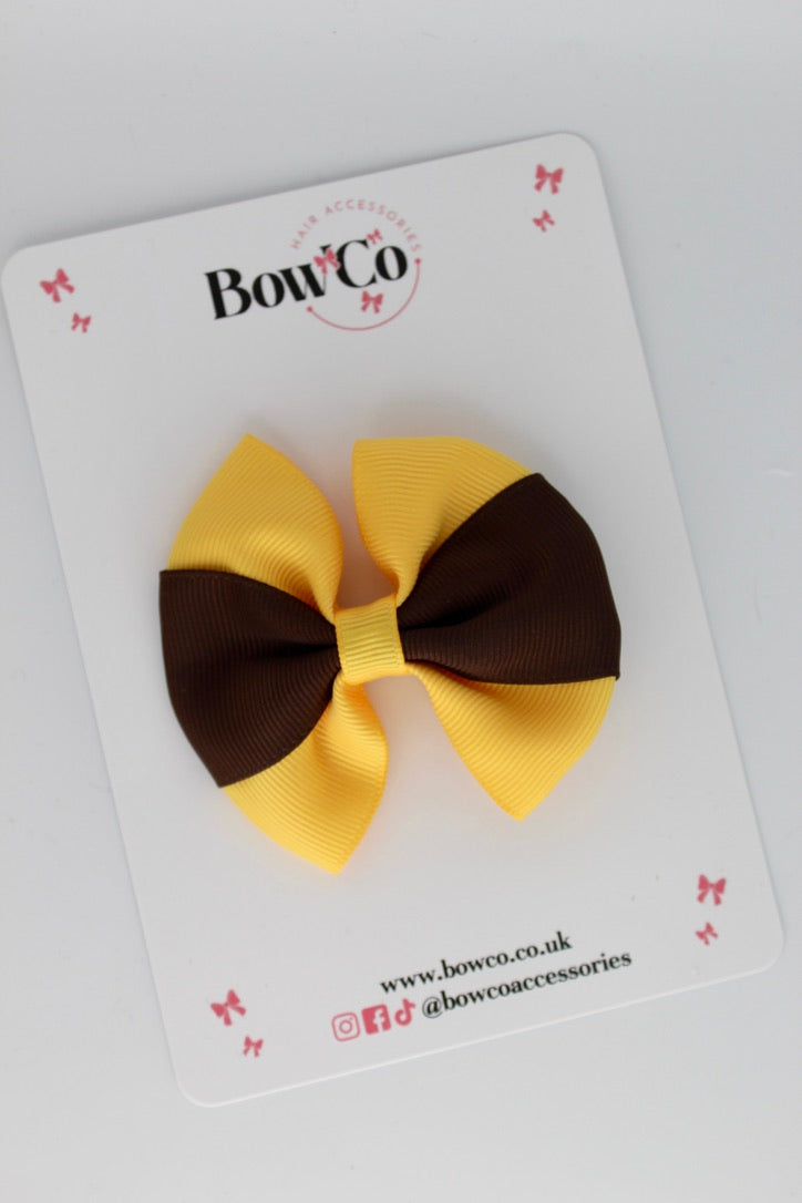 Brown and Yellow Gold - Round Tuxedo Bow - Clip