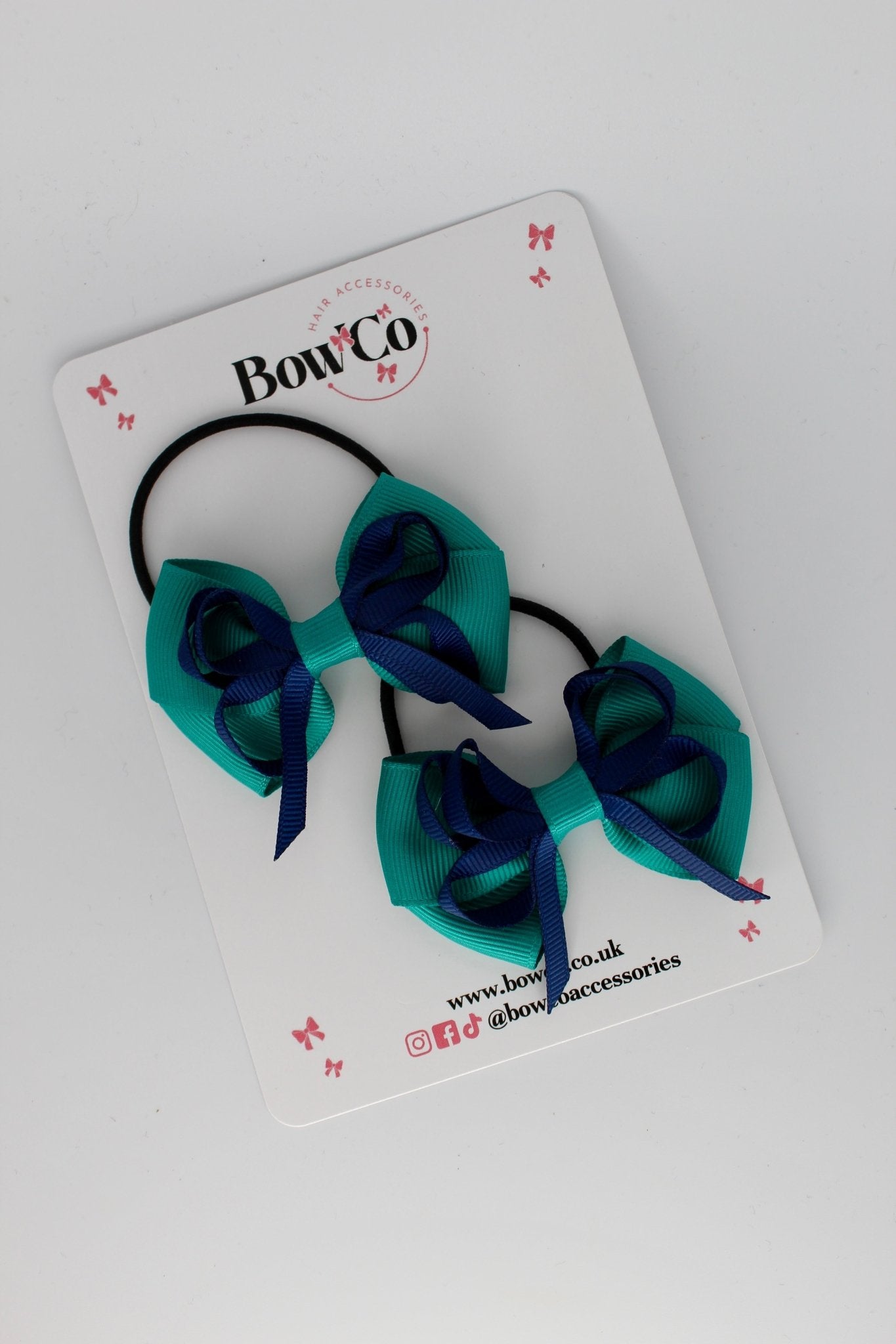 Jade Green and Navy Blue - Double Bow Set - Elastic