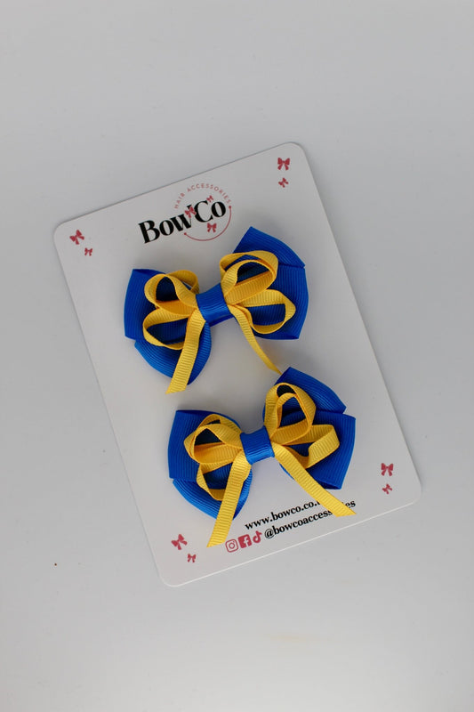 2.5 Inch Double Bow Bobble - 2 Pack - Royal Blue and Yellow Gold