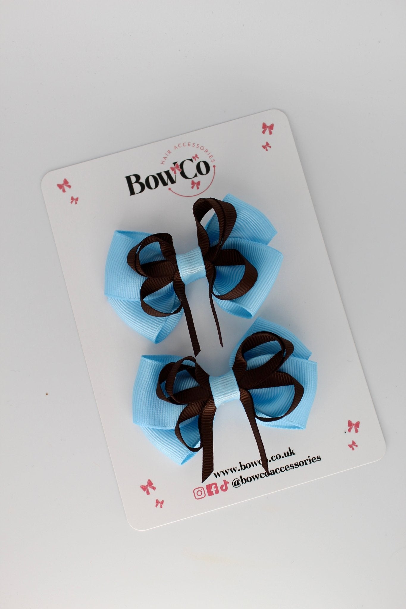 2.5 Inch Double Bow Clip - 2 Pack - Blue Topaz and Brown