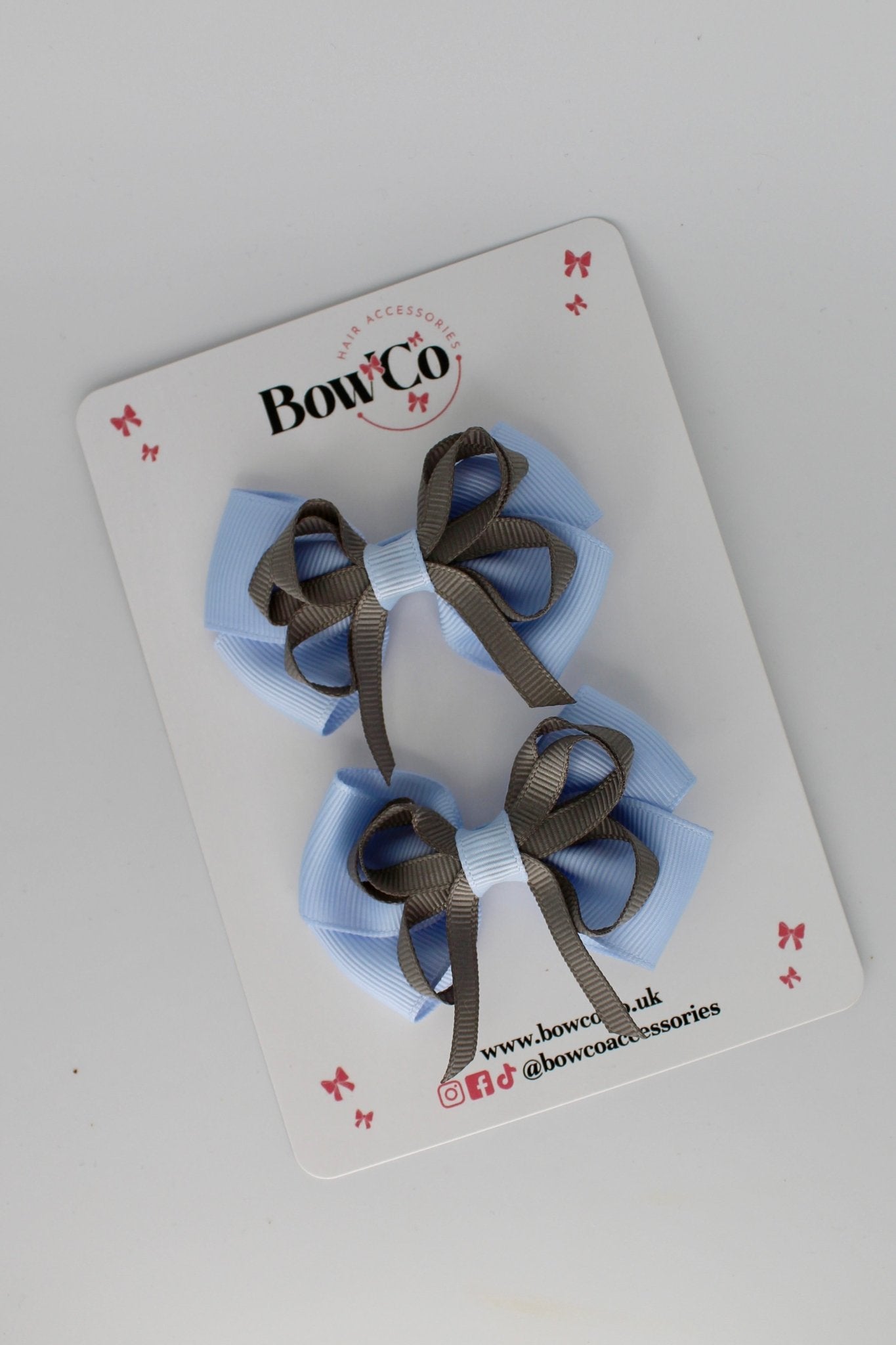 Bluebell and Metal Grey - Double Bow Set - Clip