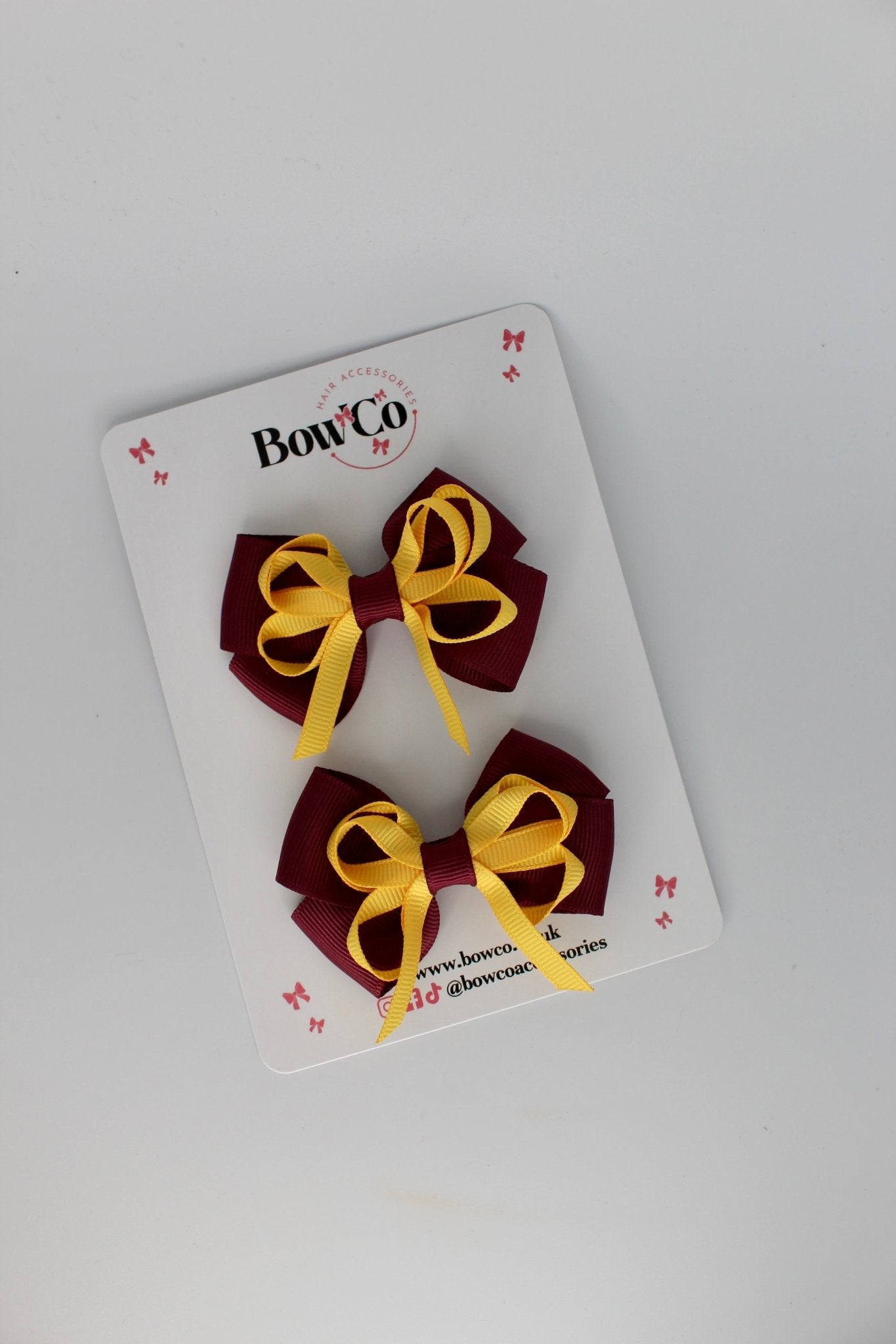 Burgundy and Yellow Gold - Double Bow Set - Clip