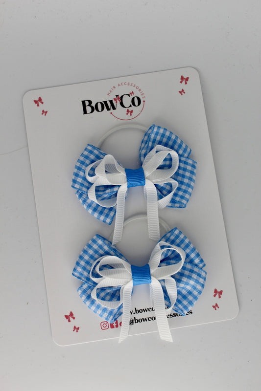 2.5 inch Double Bow Light Blue Gingham - Elastic