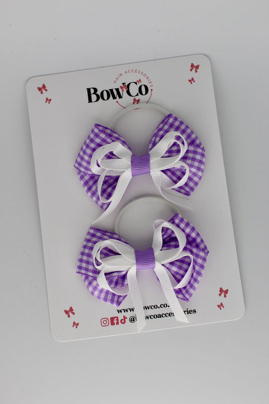 2.5 inch Double Bow Lilac Gingham - Elastic