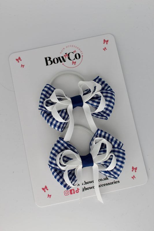2.5 inch Double Bow Navy Blue Gingham - Elastic