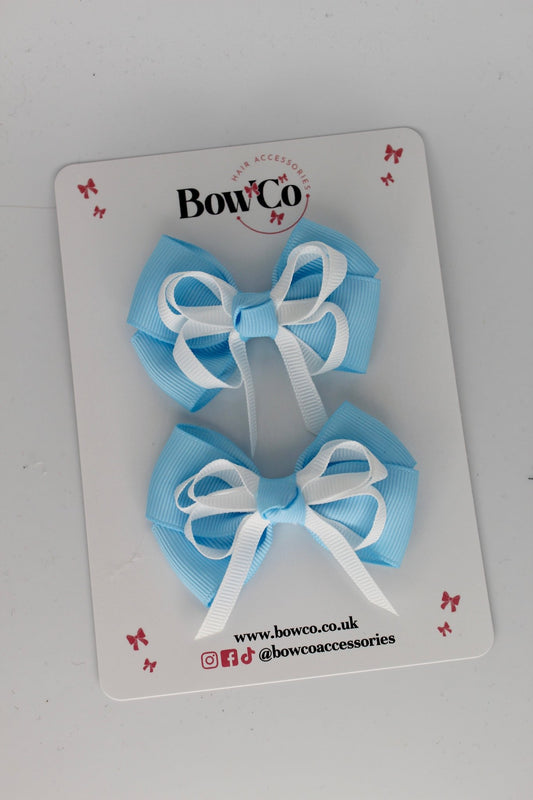 2.5 inch Double Bow Pastel Blue - Clip