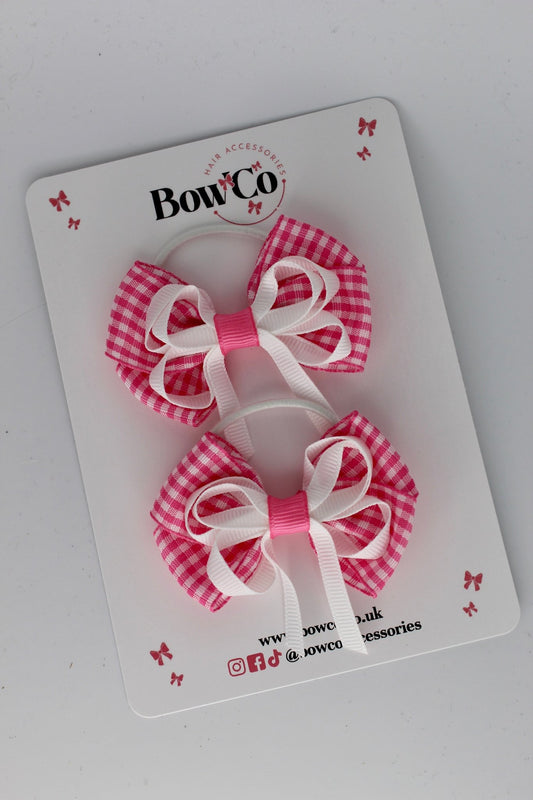 2.5 inch Double Bow Pink Gingham - Elastic