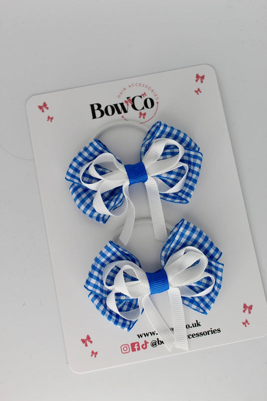 2.5 inch Double Bow Royal Blue Gingham - Elastic