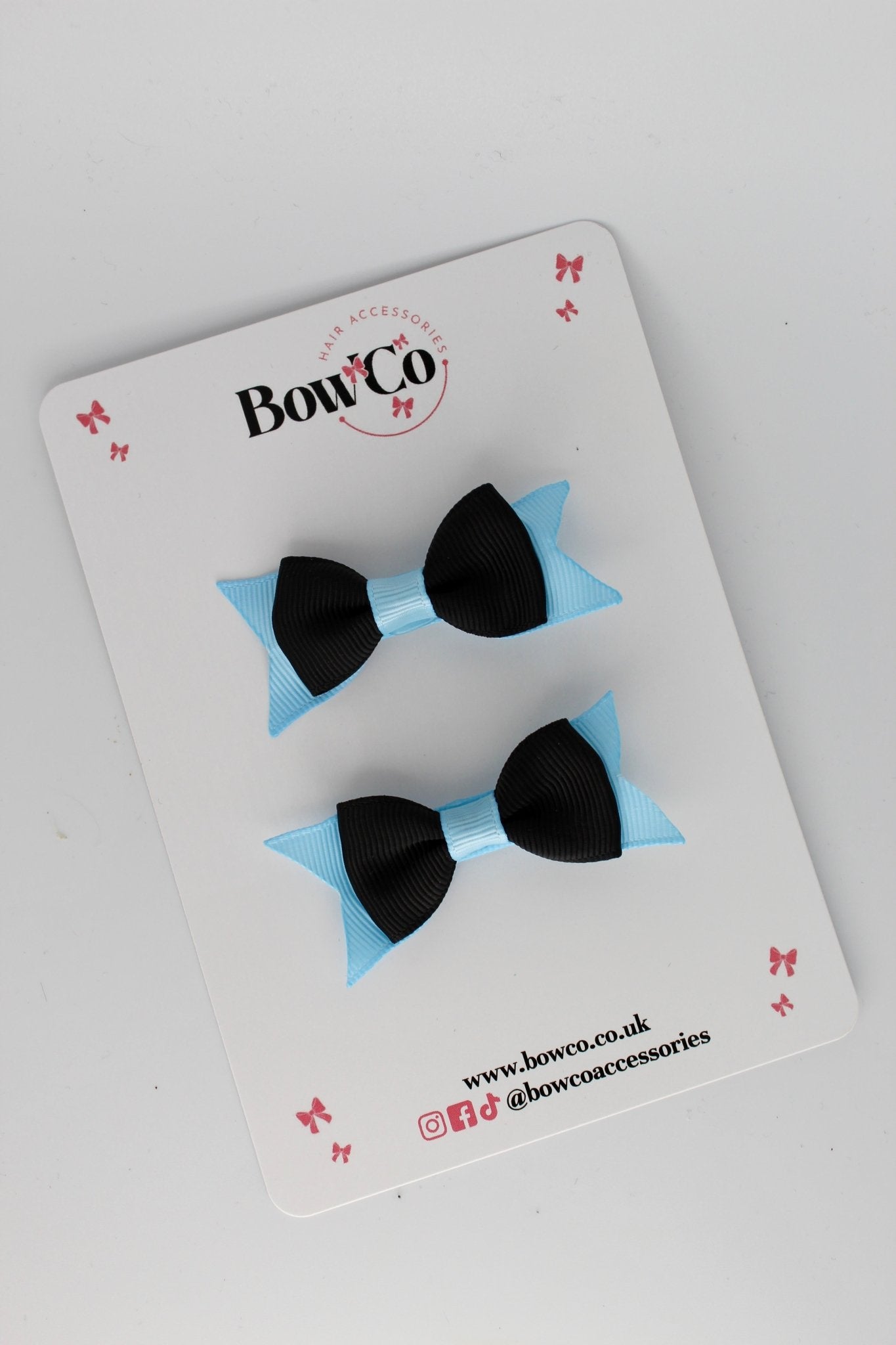 2.5 Inch Layer Tail Bow - Clip - 2 Pack - Black and Blue Topaz