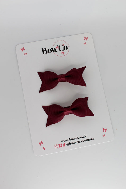 2.5 Inch Layer Tail Bow - Clip - 2 Pack - Burgundy