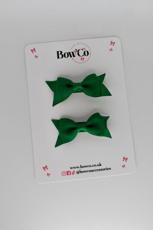 2.5 Inch Layer Tail Bow - Clip - 2 Pack - Forest Green