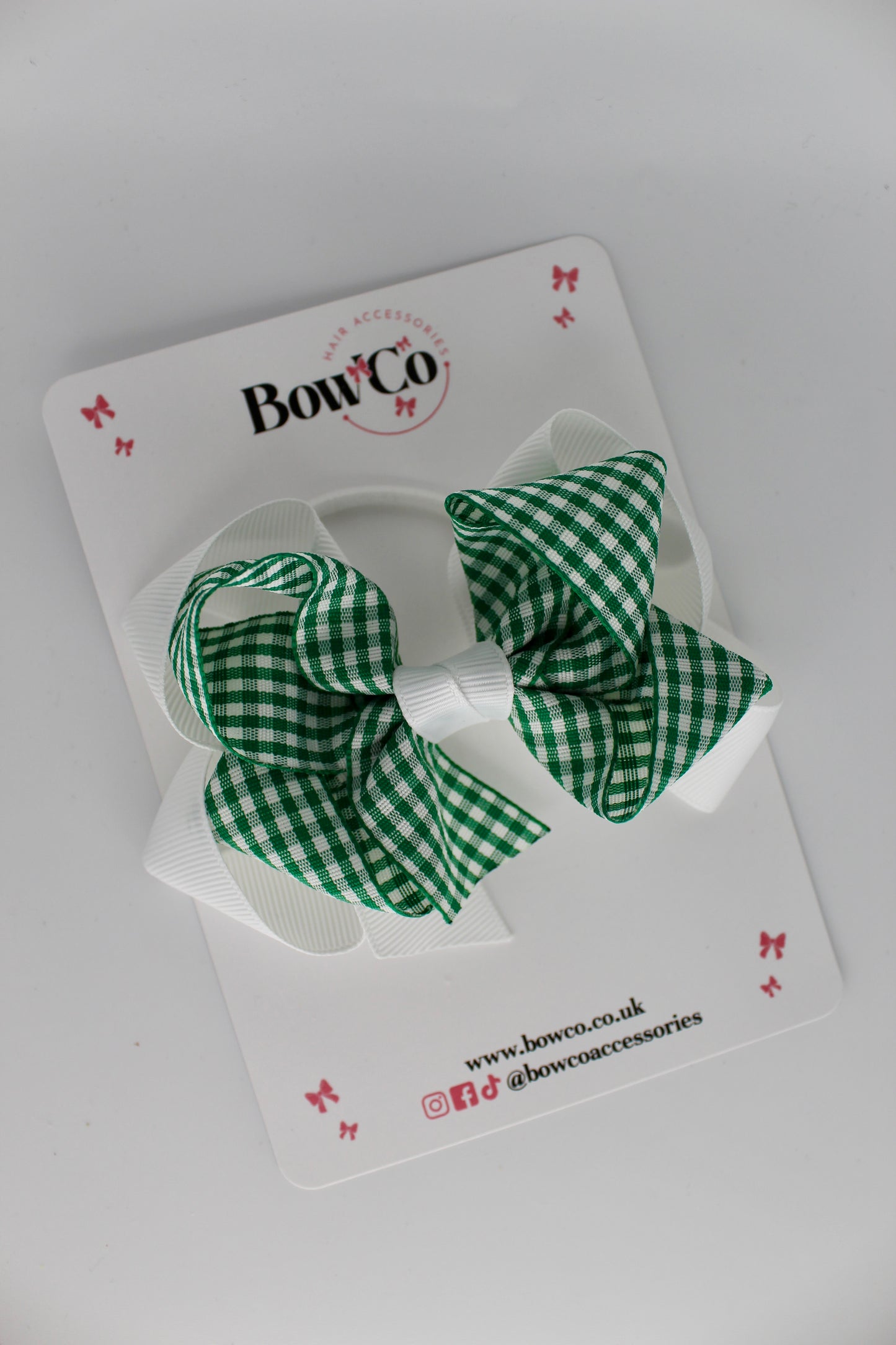 Double Loop Bow - Green Gingham - Elastic