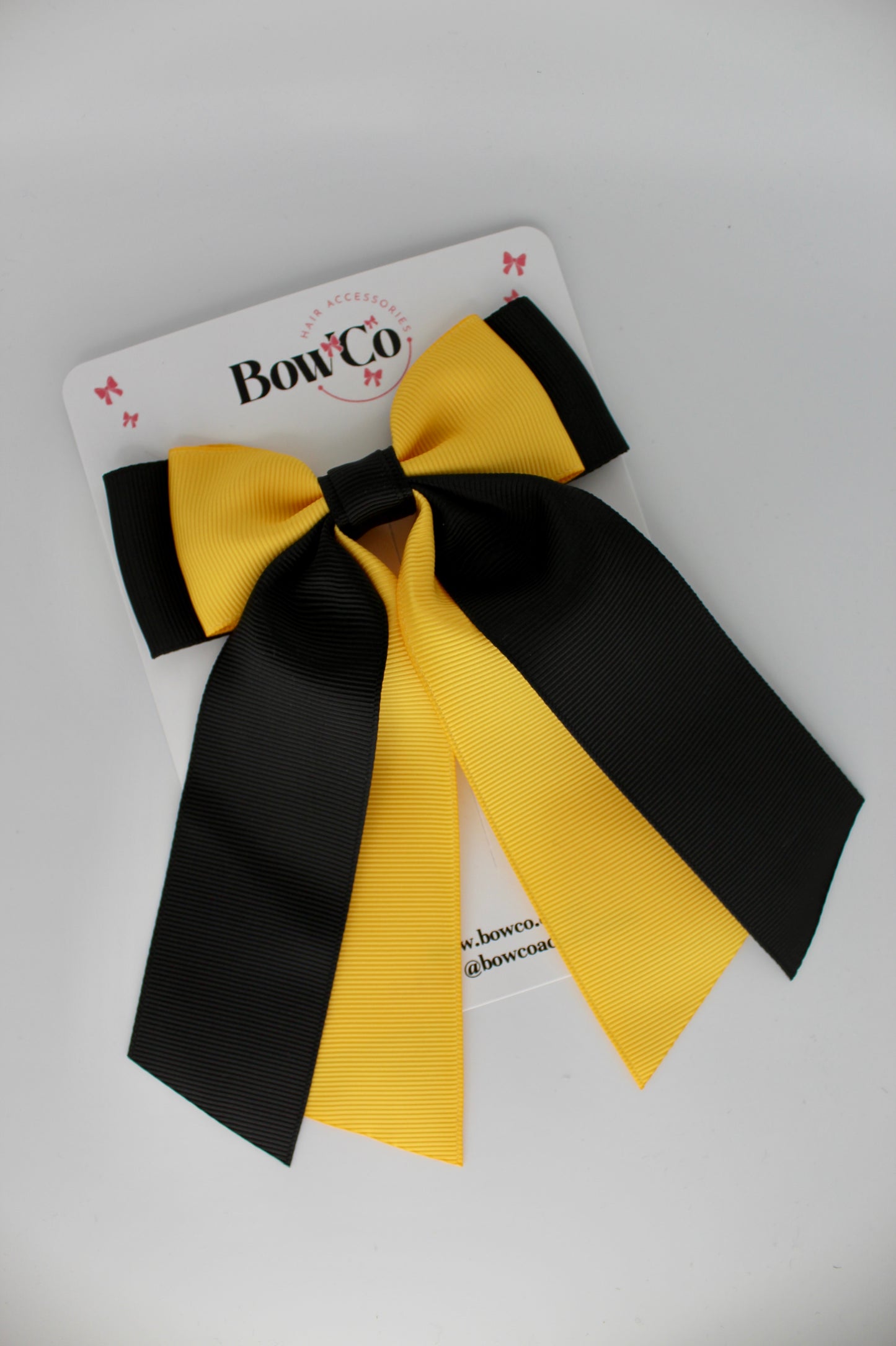 Double Layer Tail Bow - Clip - Black and Yellow Gold