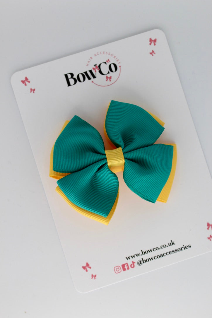 Double Layer Bow - Jade Green and Yellow Gold - Clip