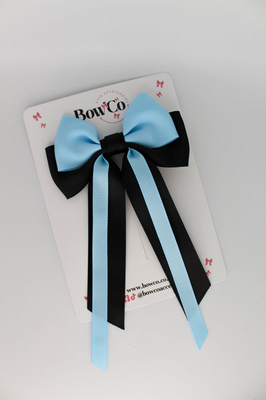 Streamer Tail Bow - Clip - Black and Blue Topaz