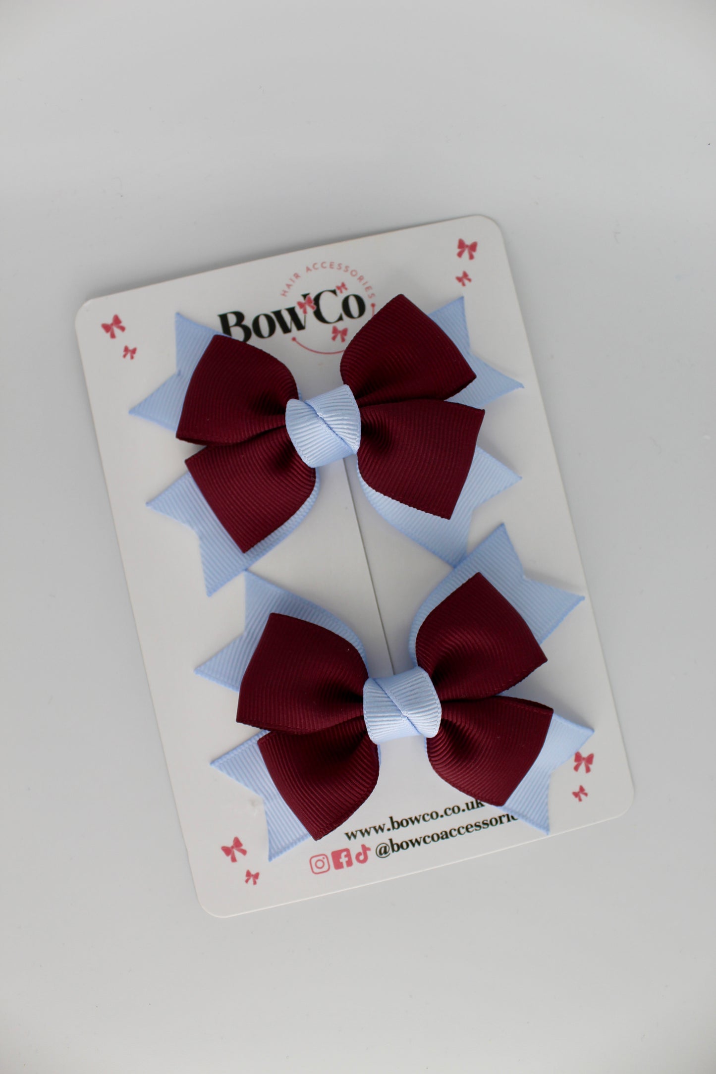 Knot Bow Set - Clip - Burgundy and Bluebell